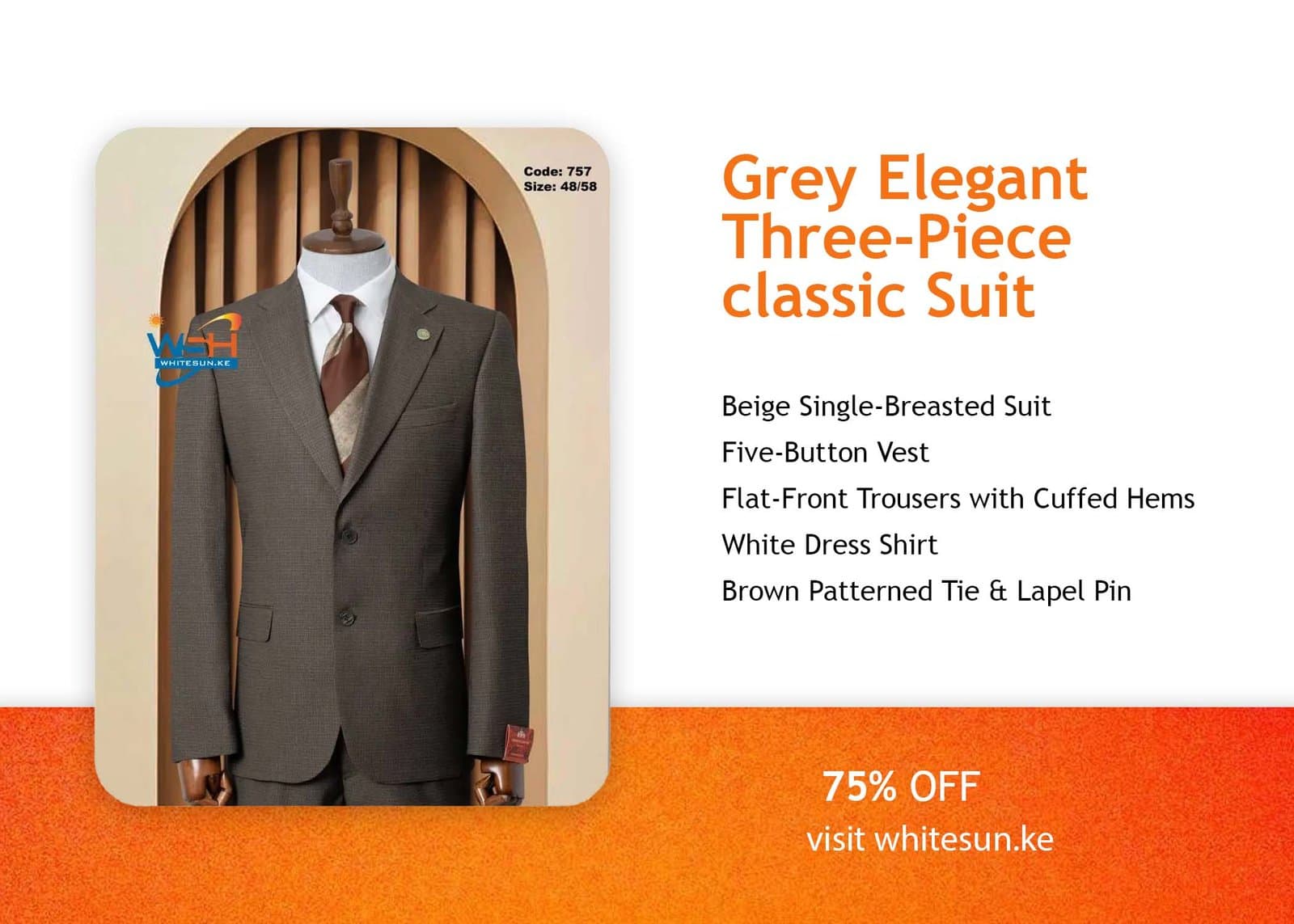 Beige Three-Piece classic Suit Thumbnail 3