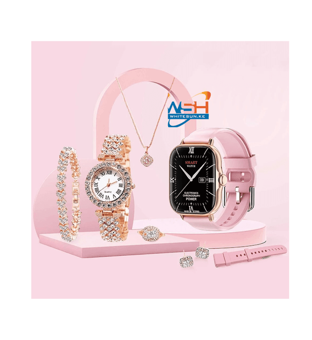 6-in-1-smart-watch-a58-plus-with-necklace-earrings-bracelet-ring-luxury-gift-box-for-women