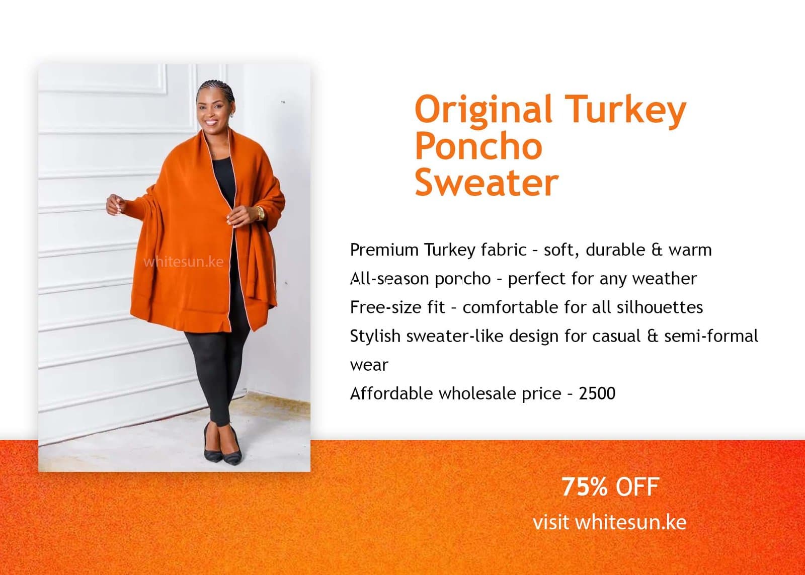 Original Turkey Poncho Sweater – All-Season, Free-Size Poncho for Plus Size & All Body Types | Premium Quality, Ultra-Warm Turkey Fabric | Wholesale 2500 Thumbnail 8