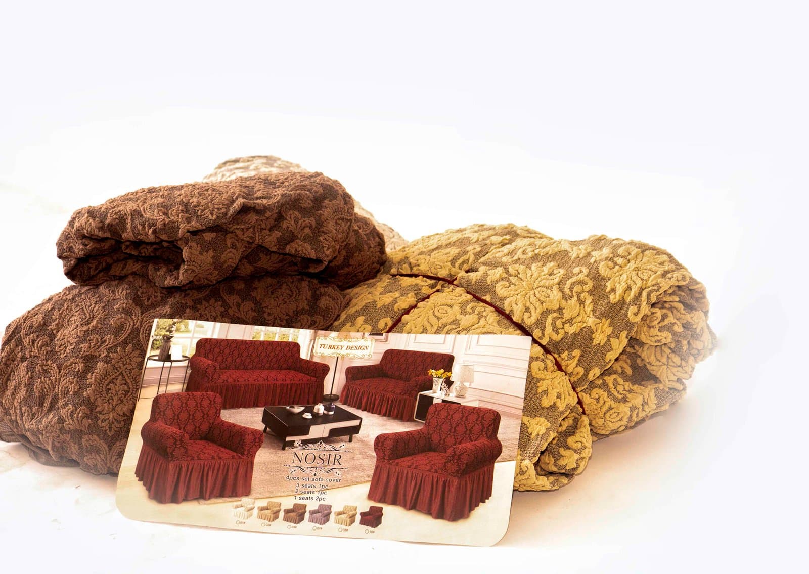 Whitesun NOSIR TURKEY-DESIGN 4-Piece Stretch Sofa Slipcover Set – Fits 3-Seat, 2-Seat & 1-Seat Sofas | Machine-Washable, Anti-Slip, Durable Thumbnail 2