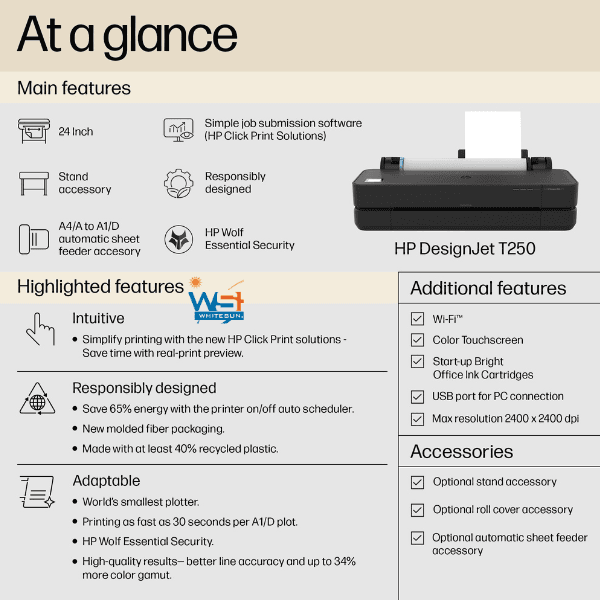 HP DesignJet T250 24-in Printer 2025 Edition with 2YR Warranty Thumbnail 4
