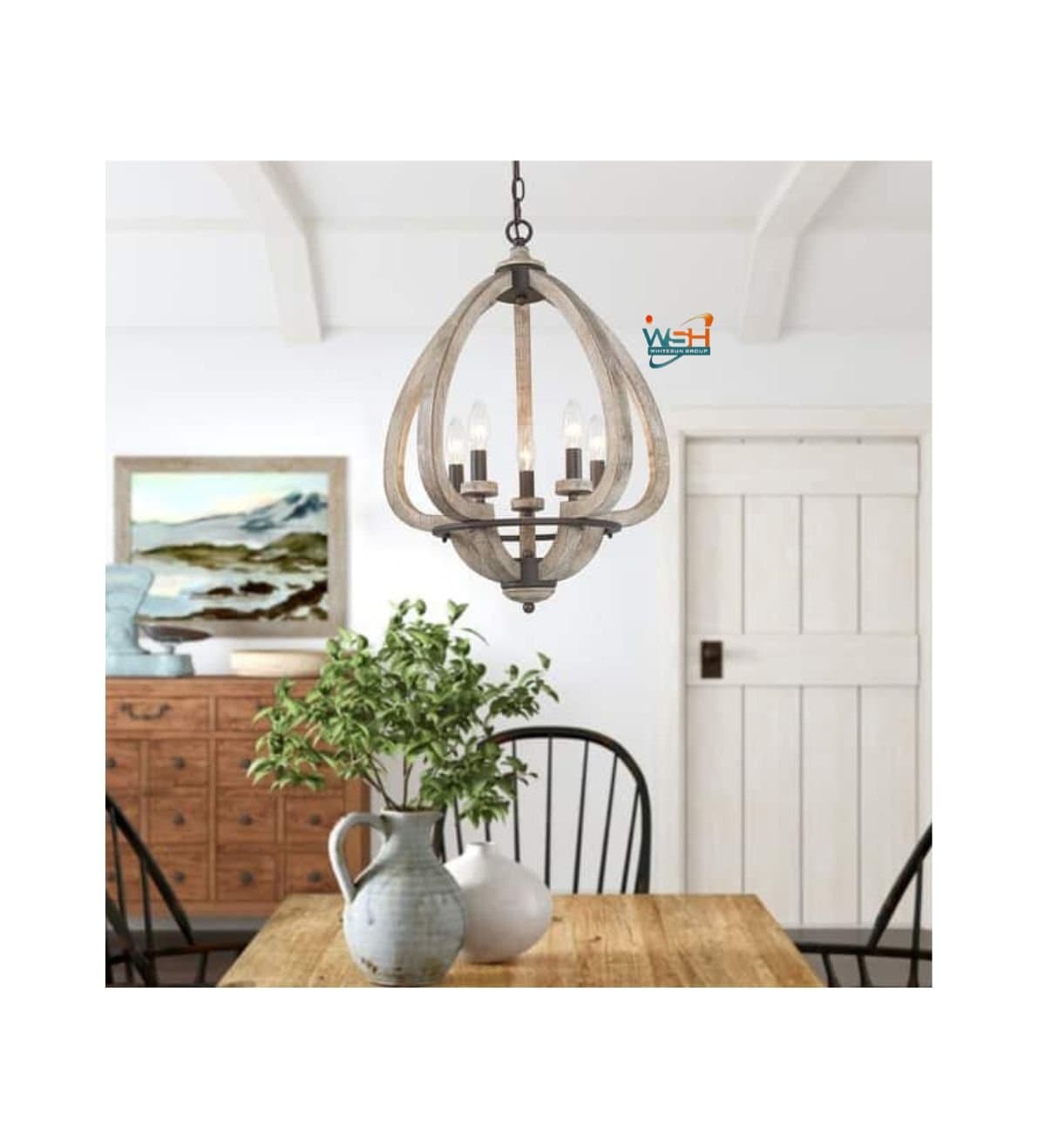 Modern Farmhouse 5-light Wood Handmade Chandelier Kitchen Island Lights - L17.7" xW17.7 "xH23.2"