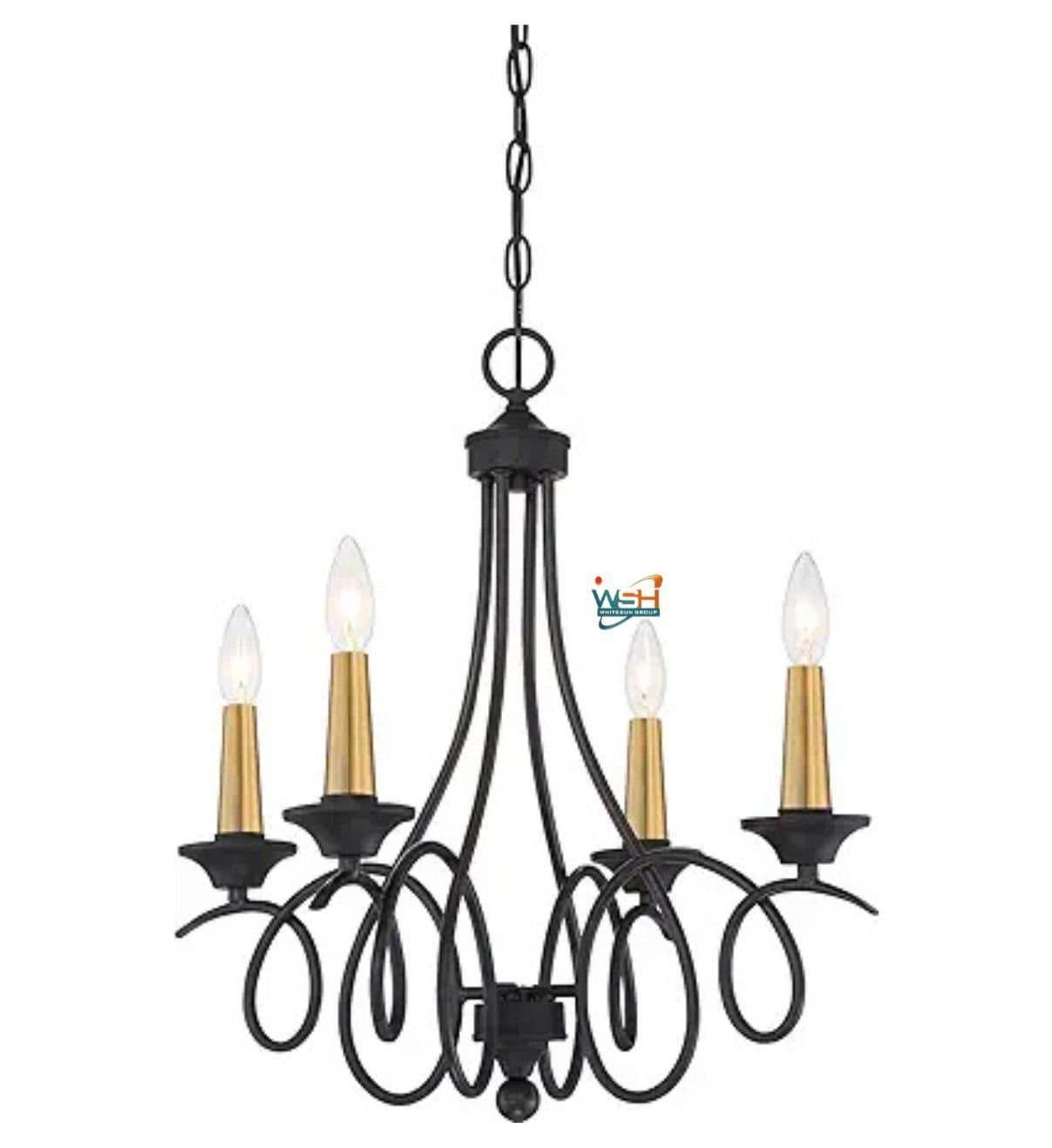 Minka Lavery 4073-676 La Courbe Chandelier, 4-Light, 240 Watts, Black with Antique Brass (21" H x 20" Dia)