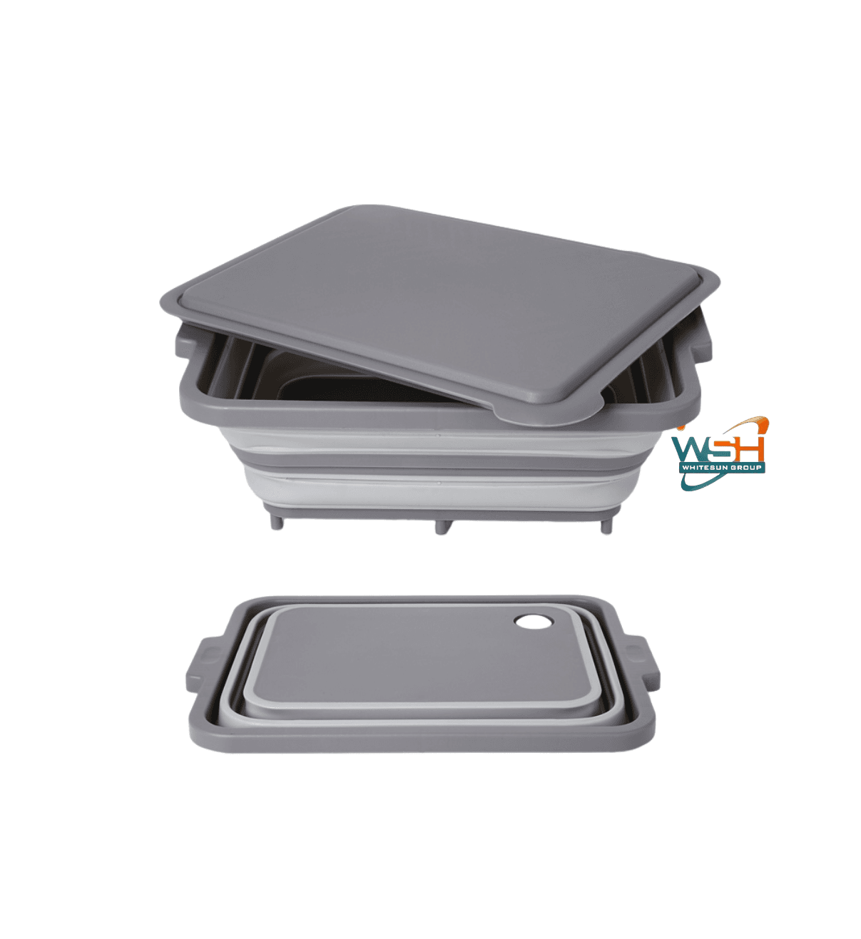 Muti-fuction Collapsible Cutting Board and Washing Basket - Portable Washing Storage Basket Veggies Fruits Food Grade Camping Sink with Draining Plug - Camping Essentials (Grey)