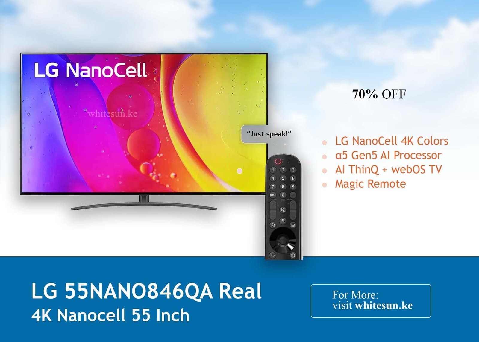 LG 55NANO846QA Real 4K Nanocell 55 Inch NANO84 series, a5 Gen5 AI Processor, WebOS, Local Dimming