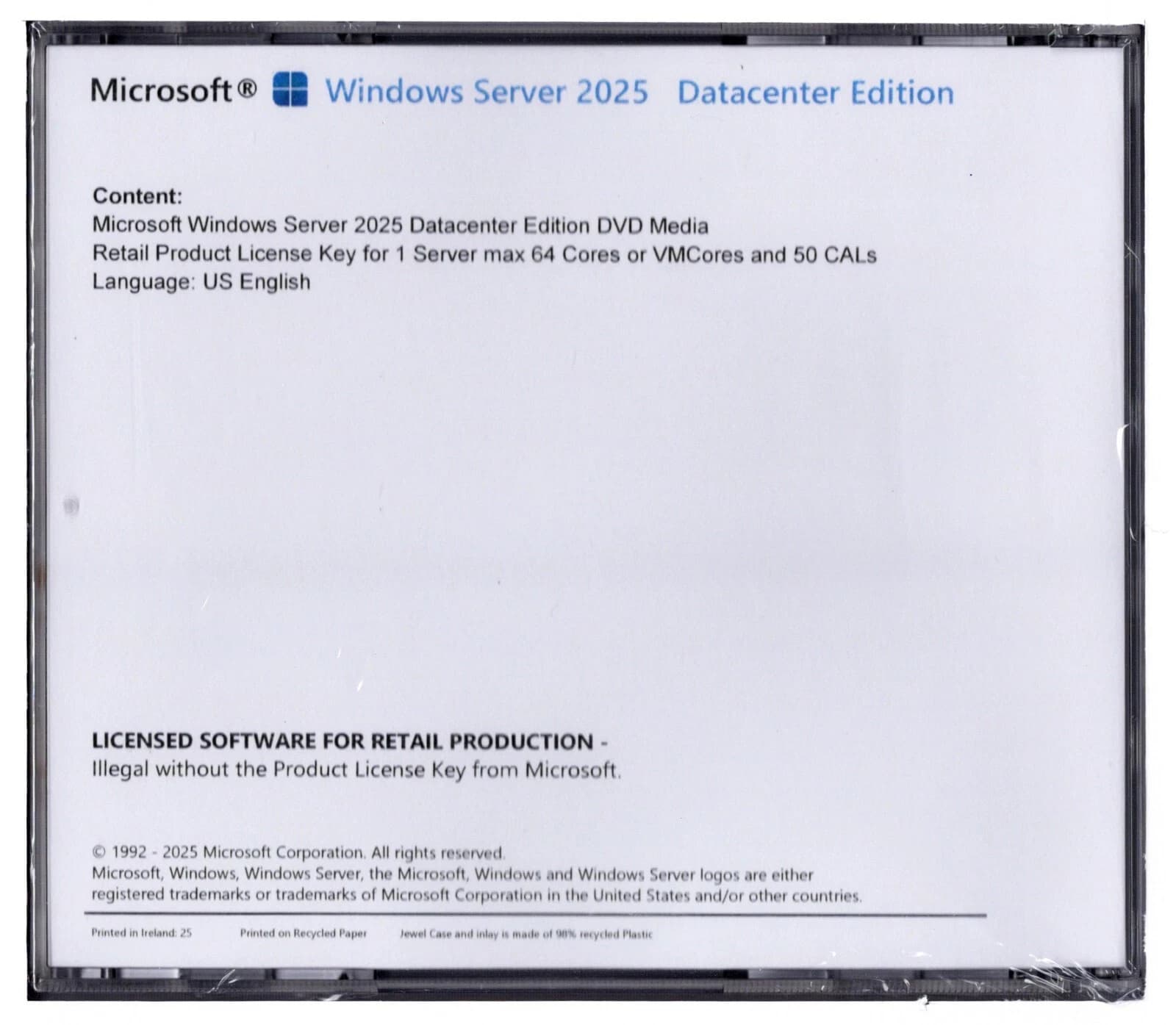 Windows Server 2025 Datacenter with 50 CALs, 64 Cores. Retail License, English. Thumbnail 3