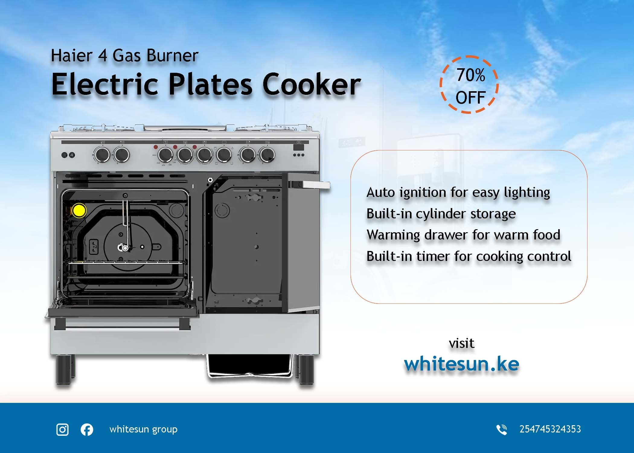 Haier 4 Gas Burner + 2 Electric Plates 60x90 Cooker - HCR6042DES Thumbnail 5