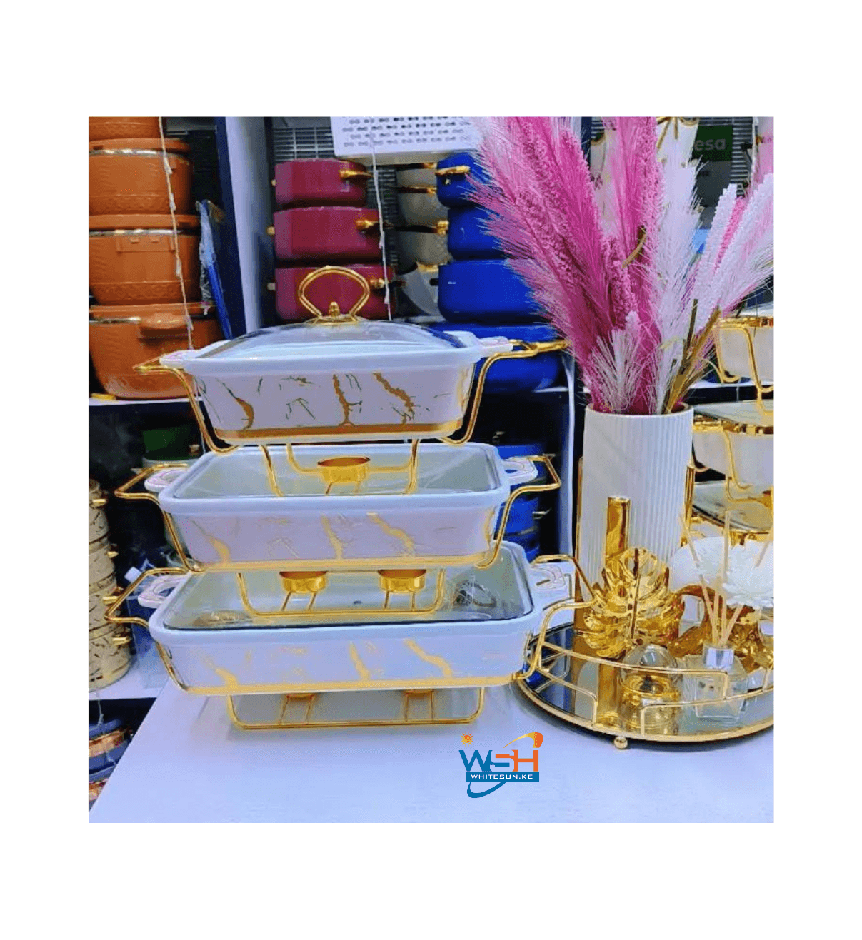 Set Of 3 Ceramic Serving Bowls/Chaffing Dishes Thumbnail 3