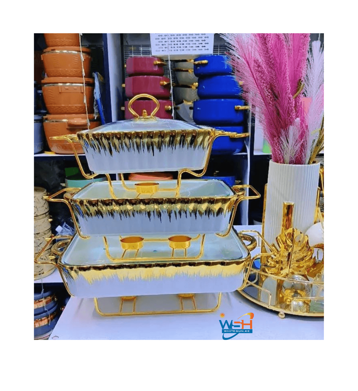 Set Of 3 Ceramic Serving Bowls/Chaffing Dishes Thumbnail 2