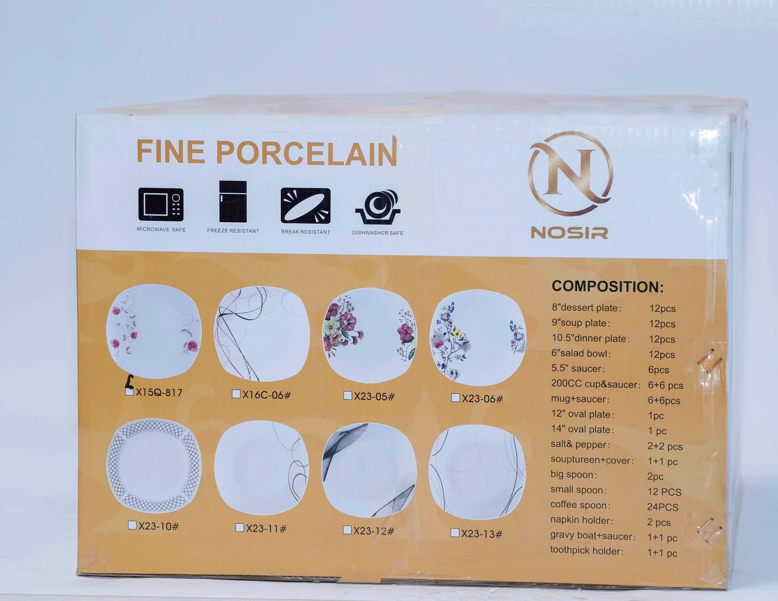 Whitesun NOSIR 130-Piece Porcelain Dinnerware Set – Service for 12 with Plates, Bowls, Mugs, Serving Platters & Accessories Thumbnail 3