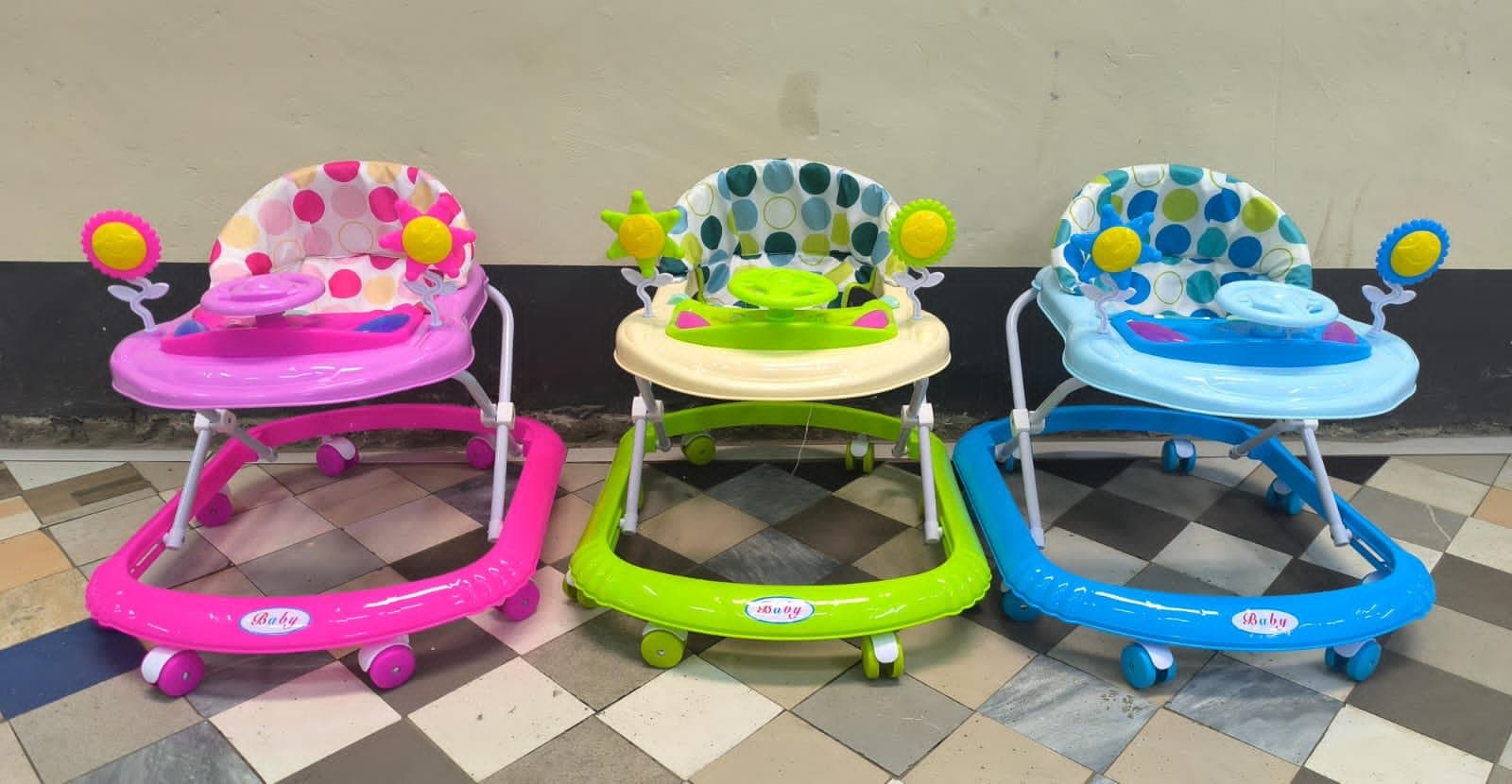 Baby Walker with Music and Interactive Toys – Adjustable Height, Foldable Design, Sturdy Frame, Removable Tray, Safety Harness – Supports Up to 30 lbs