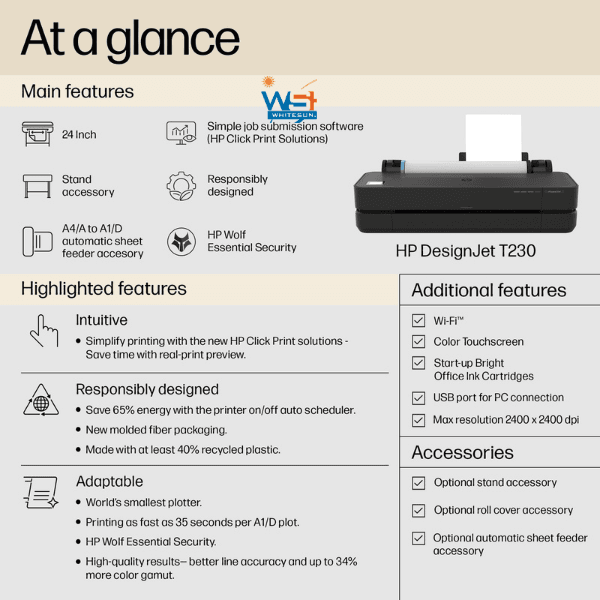 HP DesignJet T230 24-in Printer 2025 Edition with 2YR Warranty, 5HB07T#B1K Thumbnail 5